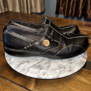 Clarks Bendables Women Leather 35062 Slip On Shoes Comfort Loafers Black Sz 11 M